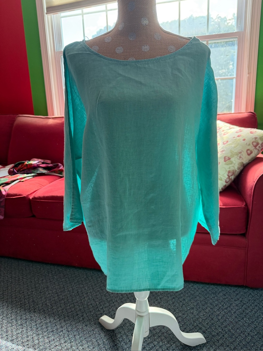 Lightweight linen Tiffany blue Boatneck Women’s Top